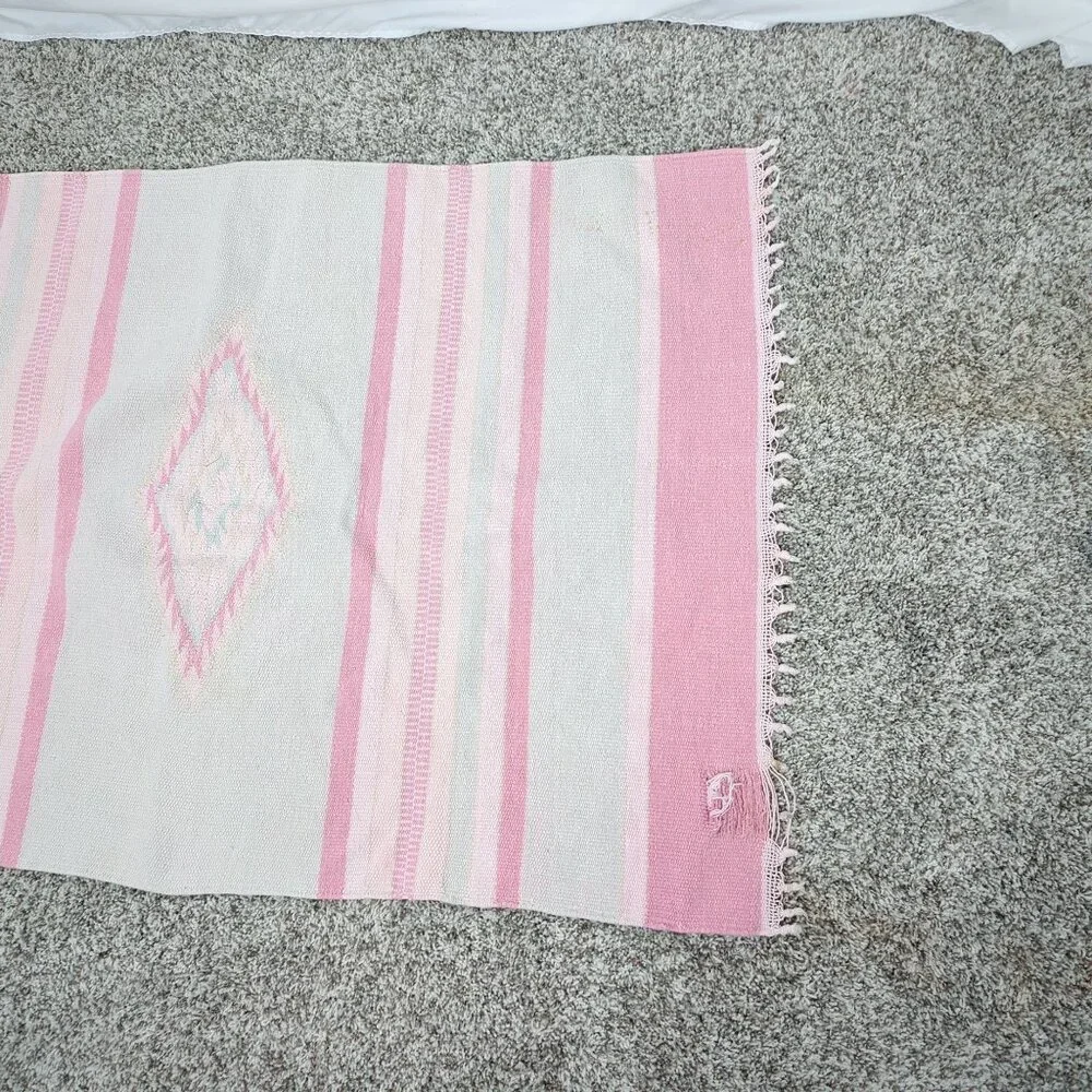 Vintage 80s Pink Rug Indigenous Tapestry Knit Western Southwest Folk